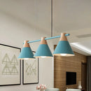 DecorBites™ Modern Macaron Cone Hanging Light Pendant - 3 Heads Island Fixture in Black/White/Blue with Wood Accents - Ideal for Dining Table
