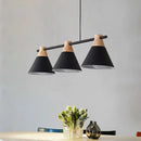 DecorBites™ Modern Macaron Cone Hanging Light Pendant - 3 Heads Island Fixture in Black/White/Blue with Wood Accents - Ideal for Dining Table