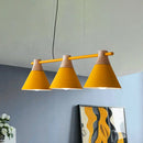 Modern macaron cone hanging light – blue & wood dining room fixture
