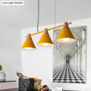 DecorBites™ Modern Macaron Cone Hanging Light Pendant - 3 Heads Island Fixture in Black/White/Blue with Wood Accents - Ideal for Dining Table