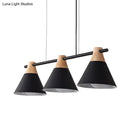 DecorBites™ Modern Macaron Cone Hanging Light Pendant - 3 Heads Island Fixture in Black/White/Blue with Wood Accents - Ideal for Dining Table