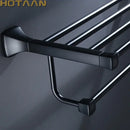 Modern matte black aluminum towel rack with hook bathroom shelf