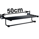 Modern matte black aluminum towel rack with hook bathroom shelf