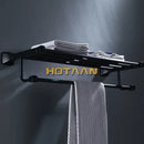 Modern matte black aluminum towel rack with hook bathroom shelf