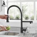 Modern matte black and brushed nickel spring kitchen faucet