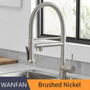 Modern matte black and brushed nickel spring kitchen faucet