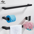 DecorBites™ Black Bathroom Hardware Set: Robe Hook, Towel Rail, Rack, Shelf, Tissue Holder & More