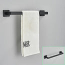 Modern matte black bathroom hardware set with square towel rail