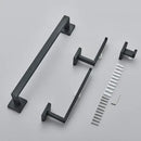 Modern matte black bathroom hardware set with square towel rail