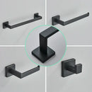 Modern matte black bathroom hardware set with square towel rail