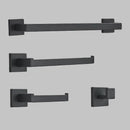 Modern matte black bathroom hardware set with square towel rail