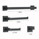 Modern matte black bathroom hardware set with square towel rail