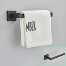 Modern matte black bathroom hardware set with square towel rail