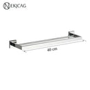 Modern matte black bathroom set with towel rack and gold rod accessories