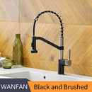 Modern matte black brass kitchen faucet with pull down sprayer