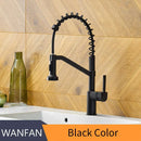 Modern matte black brass kitchen faucet with pull down sprayer