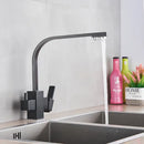 Modern matte black curved dual handle kitchen faucet