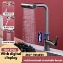 Modern matte black digital display waterfall kitchen sink faucet