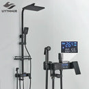 Modern matte black digital shower faucet set bathroom rain head