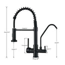 Modern matte black dual handle kitchen faucet with purification spout