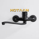 Modern matte black dual hole kitchen faucet with curved spout