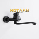 Modern matte black dual hole kitchen faucet with curved spout