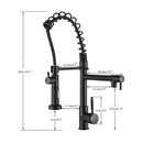 Modern matte black dual spout kitchen sink faucet with spring hose