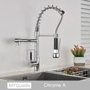 Modern matte black dual spout kitchen sink faucet with spring hose
