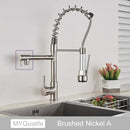Modern matte black dual spout kitchen sink faucet with spring hose