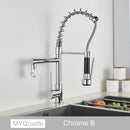 Modern matte black dual spout kitchen sink faucet with spring hose