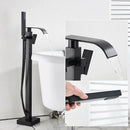 Modern matte black floor mounted bathtub faucet waterfall bathroom set