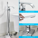 Modern matte black floor mounted bathtub faucet waterfall bathroom set