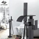 Modern matte black floor mounted bathtub faucet waterfall bathroom set