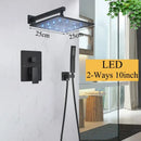 Modern matte black led rainfall shower faucet set bathroom fixture