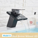 Modern matte black led waterfall bathroom sink faucet