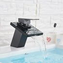 Modern matte black led waterfall bathroom sink faucet