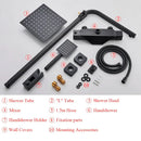 Modern matte black rain shower faucet set bathroom wall mount