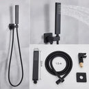 Modern matte black rainfall shower faucet with massage system bathroom