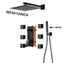 Modern matte black rainfall shower faucet with massage system bathroom