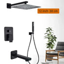 Modern matte black rainfall shower head and faucet bathroom set