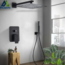 Modern matte black rainfall shower head and faucet bathroom set