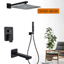 Modern matte black rainfall shower head and faucet bathroom set
