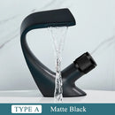 Modern matte black & rose gold brass basin faucet bathroom waterfall tap