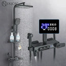 Modern matte black shower faucet set bathroom digital rainfall column