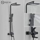 Modern matte black shower faucet set with waterfall bathtub tap