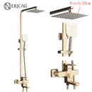 Modern matte black shower faucet set with waterfall bathtub tap