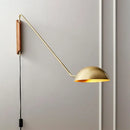 Modern matte black swing arm bedside wall lamp with wood accent bedroom