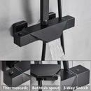 Modern matte black thermostatic shower faucet system for bathroom