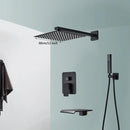 Modern matte black wall mounted rainfall shower with tub spout bathroom
