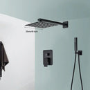 Modern matte black wall mounted rainfall shower with tub spout bathroom
